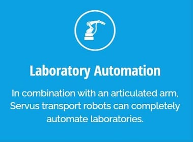 In combination with an articulated arm, Servus transport robots can completely automate laboratories